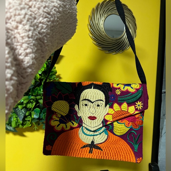 🌺Handmade Frida Kahlo Boho Bag Purse Clutch Embroidered Mexican Folk Art - Picture 3 of 7